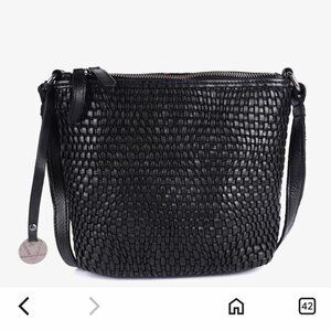 Vilenca Holland Black Leather WovenBoho Bohemian Festival Crossbody Bag